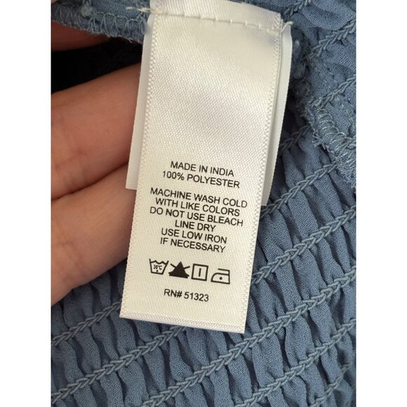 1.State Womens Blue Smocked Crop Top With Puff Sleeves - Small Lightweight - Picture 6 of 14